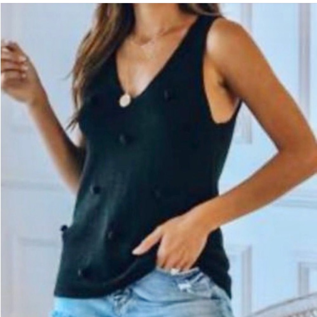 Nwt- Blu Pepper Black Knit Pom Pom Sweater Tank Top